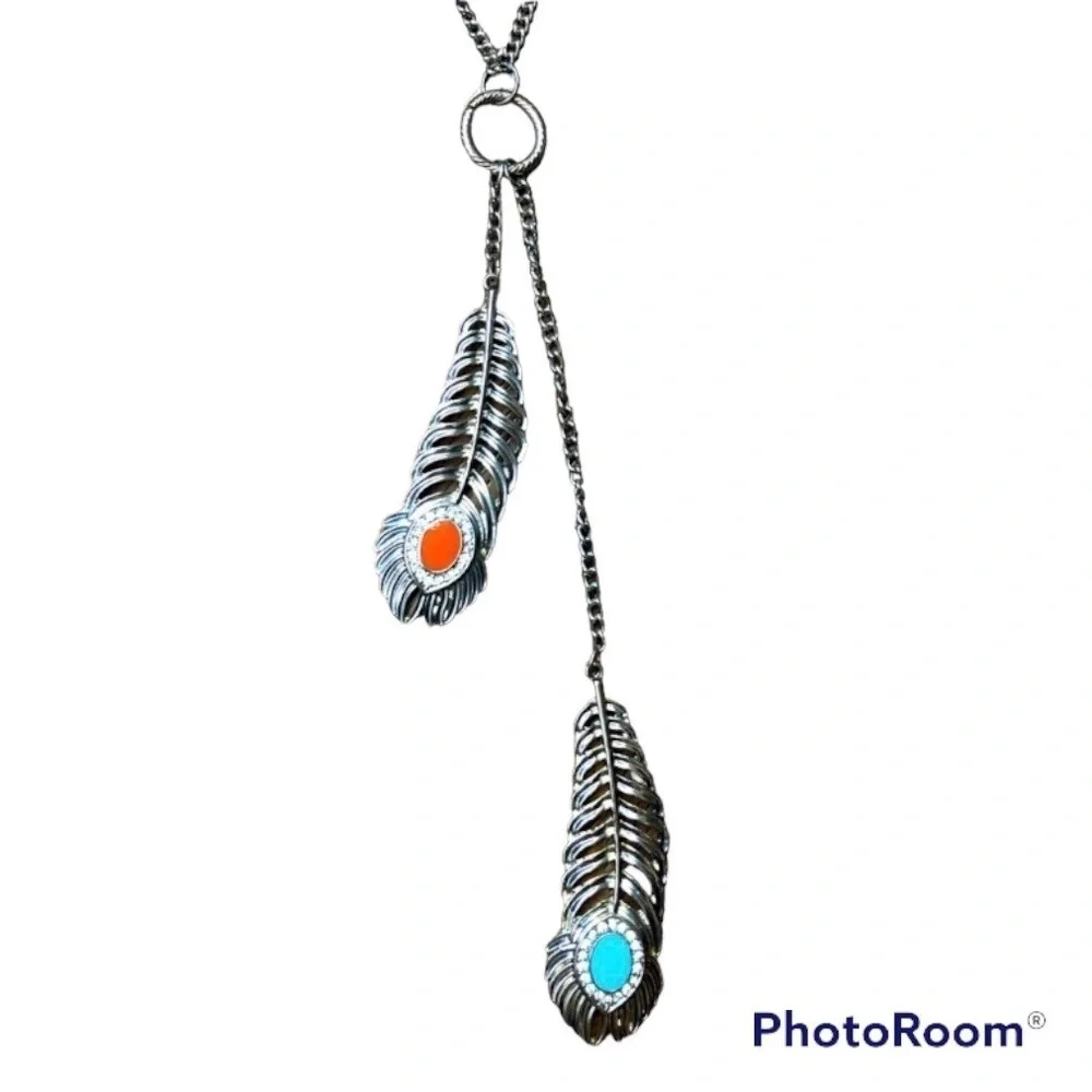 Vintage Silver Bohemian Feather Necklace